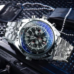 Relógios de pulso JARAGAR Relógios esportivos masculinos Top Relógio mecânico automático para homens Pulseira de aço inoxidável prata Militar