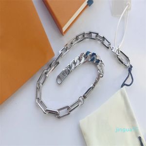 Fashion Style Men Silver-color Metal Engraved Crystal Enamel Chain Links Patches Necklace