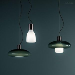 Lampy wiszące włoskie proste zielone szkło pojedyncza lampa do jadalni LED E27 oświetlenie ciepły biały nocny salon Indor Decor oprawa wisząca