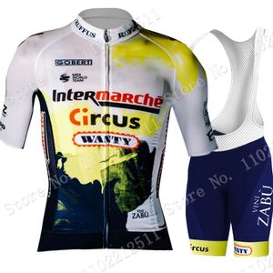 Zestawy koszulek kolarskich Team Wanty Set Men White Yellow Odzież rowerowa Koszule na rower szosowy Garnitur Spodenki na szelkach MTB Ropa Maillot 230706