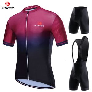 Conjuntos de Camisas de Ciclismo XTIGER Conjunto Masculino Gradient Series Camisa Respirável 3D Almofada Shorts Calças Acolchoadas Babete Manga Curta Bike 230706