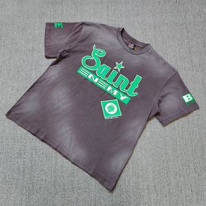 Męskie koszulki żaba moda moda Święty Michael vintage retro crackle druk nadmierny rozmiar koszulki T-shirt dla mężczyzn 230705