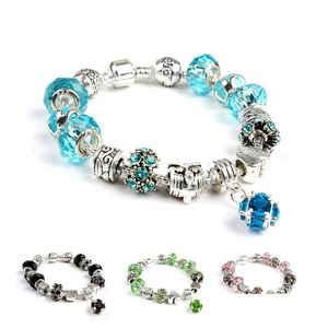 Braccialetti con ciondoli Stile estivo Braccialetti con ciondoli in cristallo Sier placcato Bracciale a catena con perline autentiche europee per le donne Gioiello fai da te originale Dhnme