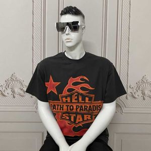 Designer modekläder T-shirts T-shirts Amerikansk västkust Trendig Hellstar Star Sliten hel rygg Engelsk tryckt lös kortärmad T-shirt för män Rock Hip hop