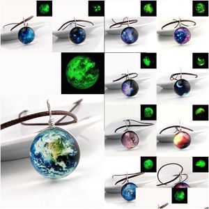 Colares com Pingente Fashion Starry Outer Space Universe Gemstone Glow In The Dark Glass Ball Colar Para Mulheres Masculinas Jóias Mix Mode Dhjuw