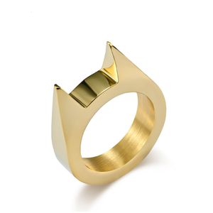 Bandringar Stålsmycken Säljer Pointed Cat Ear Ring för mäns Rock Accessoarer Mode Självförsvar Broken Window Ring 230705
