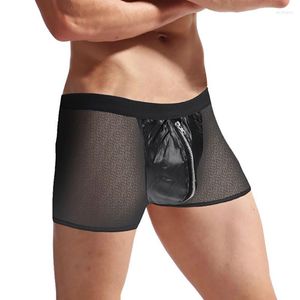 Kalsonger Herr Exotiska boxershorts Underkläder Mesh Se Through Sissy Underwear Wetlook Dragkedja Grenlösa Gay Trosor Fetish Slip