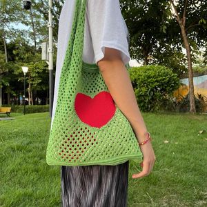 Torebki wieczorowe Lady Retro Summer Hobo Bag Trendy Heart Dzianinowa siatka na ramię Hollow Tote Casual Beach Torebka