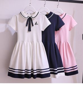 Abiti da ragazza 2023 Summer retro Girls Long Dress Cotton Sailor Collar Adolescente a righe JK Preepy Baby Clothes Toddler 7 10 12 anni 230705