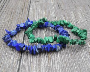 Strand Naturlig Malakit Lapis Lazuli Stone Chips Elastiskt pärlorarmband 6,5-8 tum