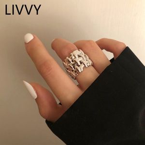 LIVVY Silver Color New Fashion Simple Weaving Cross Geometric Wide Rings Female Fashion Open Temperament Jewelry Gift