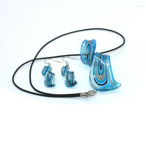 Necklace Earrings Set 6 Pieces Wholesale Chinese Style Handmade Blue Lighting Glass Murano Beads Spiral Jewelry For Women