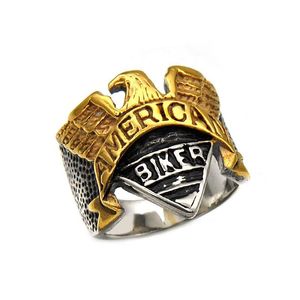 Pierścionki ze stali nierdzewnej męskie Biker amerykański tytanowy orzeł Retro złoty Sier dla mężczyzn S biżuteria akcesoria Drop Delivery Rin Dhqiy