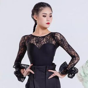 Stage Wear Lace Sleeve And Shoulder Tops Female Latin Dance Dress Women Ballroom Samba Rumba Performance Dancewear NY63 6198