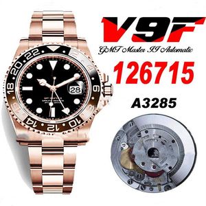 V9F GMT Root Beer A3285 Automático Mens Watch V4 126715 40 Rose Gold Cola Ceramic Bezel Black Dial 904L OysterSteel Bracelet Super 206z