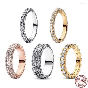 Cluster-Ringe, voller Zirkon, einreihiger Ring, 925er Sterlingsilber, runde Serie, Charme, leichtes Luxus-Temperament, Geschenk für Freundin