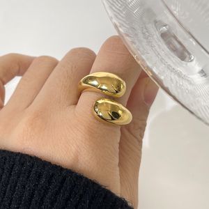 Anéis de banda na moda, cor de ouro, metal liso, anéis em forma de lágrima para mulheres, anel aberto, criativo, redondo, para festa, joias, presente 230706
