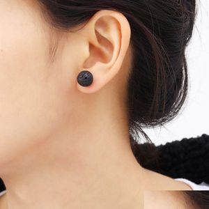 Stud 6Mm 8Mm 10Mm Lava Rock Earrings Essential Oil Diffuser Natural Stone Stainless Steel Ear Pin For Women Fashion Aromatherapy Dro Dhihs