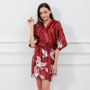 Women's Sleepwear Ice Silk Robes For Women Gown Wedding Robe Bride Bridesmaid Dressing Bird Print Ladies