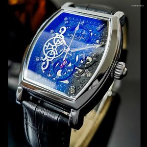 Armbanduhren AOKULASIC Mann Mechanische Uhr Automatische Tonneau Herrenuhren Mondphase Tourbillon Leuchtende Wasserdichte Uhr Relogio Masculino