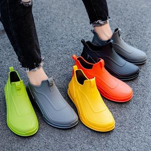 Botas PVC Chuva Masculina Tide Curto Tornozelo Antiderrapante Cozinha Takeaway Água Sapatos Solado Grosso Galochas Pesca Borracha