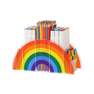 Pencil Cases Desk Organizer For Pens Rainbow Pen Holder 5 Compartments for School Home Office 230705