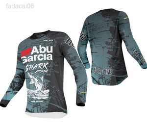 Accessori da pesca 2023 NOVITÀ Abbigliamento da pesca Camicia casual da uomo a maniche lunghe da esterno a maniche lunghe ad asciugatura rapida Shark Fish Head Maglia da motocross HKD230706