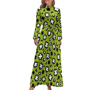 Abiti casual Shamrock Clover Leopard Dress St Paddy's Day Street Fashion Boho Beach manica lunga collo alto elegante lungo maxi