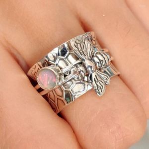 Wedding Rings Luxury Female Big Bee Animal Ring Classic Silver Color Engagement Crystal White Moonstone For Women