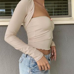 Damen Tanks Y2K Ästhetik Langarm Shrung Tees Sexy Crop Tops Vintage Kleidung Elegante Dame 2 Stück Sets gerafft trägerlos süß Tube