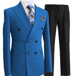 Kostymer för män Blå Slim Fit Blazers Ball And Groom For Men Boutique Mode Bröllop( Jacka Väst Byxor)