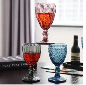 48 pieces / carton European Style Embossed Wine Glass Stained Glass Beer Goblet Vintage Wine Glasses Household Juice Drinking Cup Thickened G0706