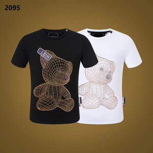 T-shirt estiva da uomo linea tridimensionale da stiro diamante orso lettere tendenza personalità stampa girocollo confortevole top in cotone da uomo traspirante