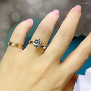 クラスターリング HOYON 22 18K ローズゴールドカラージュエリーホワイトダイヤモンドリング女性のためのクラウンオープニング Anillos デ Bizuteria 天然宝石