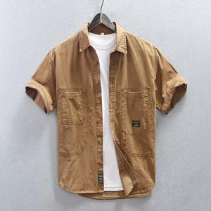 Camicie casual da uomo Camicia a maniche corte stile safari tinta unita per uomo estate all'aperto