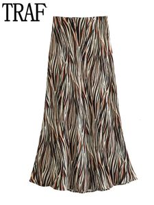 Gonne TRAF Gonna lunga con stampa animalier Donna Gonne a vita alta Donna Moda Primavera Maxi Gonne per donna Streetwear Gonna retrò 230705