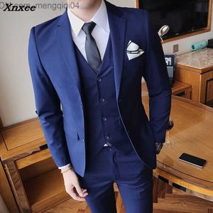 Herren-Trainingsanzüge, einfarbig, schmal geschnitten, 3-teilig, Hochzeitskleid, Herren-Business-Casual-Mantel, Hochzeitsball, Abendessen-Set, Friseur-Smoking Z230707