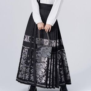 Skirts 2023 Summer Midi Skirt Vintage Ancient Chinese Court Costumes Horse Face Spring Elegant Luxury Printed