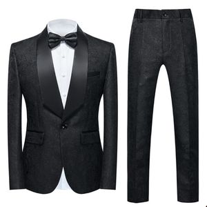 2 Pieces Wedding Tuxedos Men Suits Gorgeous Patterned Shawl Lapel One Button Pockets Customize Coat Pants Fashion Formal Casual Prom Tailored