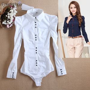 Women's Blouses Shirts Women Body Shirts and Blouses Long Sleeved Fashion Bodysuits White Color Autumn Winter Tops Office Lady Work Formal Shirt Female 230705