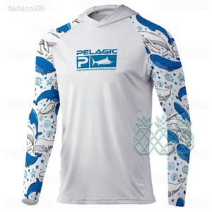 Fisketillbehör PELAGIC Fisketröjor Upf 50+ Långärmad Huvkläder Camisa Pesca Quick Dry Wear UV-skydd Andas Herr Fisketoppar HKD230706