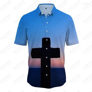 Camicie casual da uomo Camicia estiva Croce cristiana stampata in 3D Stile religioso Moda alla moda