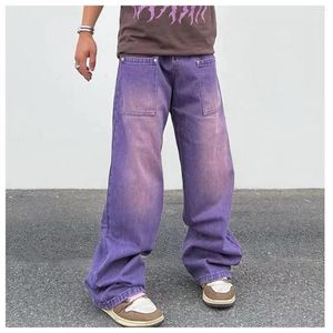 Męskie dżinsy z nadrukiem proste workowate moda Punk spodnie w stylu harajuku hip-hopowy oversize Streetwear Y2k fioletowy Trendyol Man