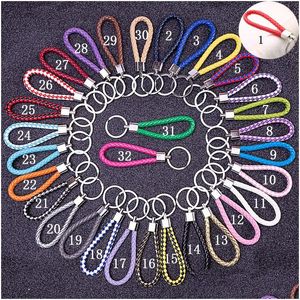 Chaveiros Lanyards Dhs Trançado Couro Pu Corda Chaveiro Chaveiros Fit Circle Saco de Carro Pingente Porta-Chaves Faça Você Mesmo Moda Judeu Dhjpy