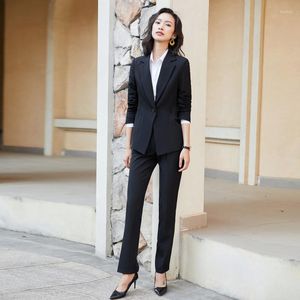 Zweiteilige Damen-Hosen für Damen, schwarzer Blazer, Damen-Business-Anzüge, formelle Büroarbeitsuniform, Jacke und Hose, Set im OL-Stil
