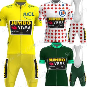 Set di maglie da ciclismo France Tour Jumbo Visma TDF Team Set Verde Giallo Abbigliamento Bici da strada Camicie Tuta Pantaloncini con bretelle MTB Ropa 230706