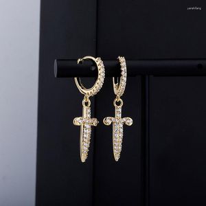 Dangle Earrings 1 Out Sword Dagger Drop Full Iced Cubic Zirconia High Quality Hip Hop Fashion Jewelry Gift For Party Women