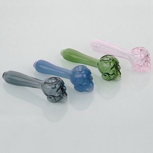Cool Colorful Thick Glass Pipes Skull Style Dry Herb Tabaco Filtro Tazón Cuchara Handpipes Portátil Hecho a mano Mano Fumar Cigarette Holder Tube DHL