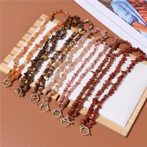 Pendant Necklaces Wholesale Irregular Stone Chip Beads Necklace Red Agates Crystals Sandstone Gold Color Alloy Charms Jewelry