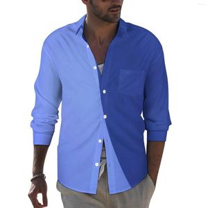 Мужские повседневные рубашки двухцветные океан Хараджуку Рубашка мужская синяя текстура осенняя мода блузки с длинным рукавом обычная одежда негабаритная одежда